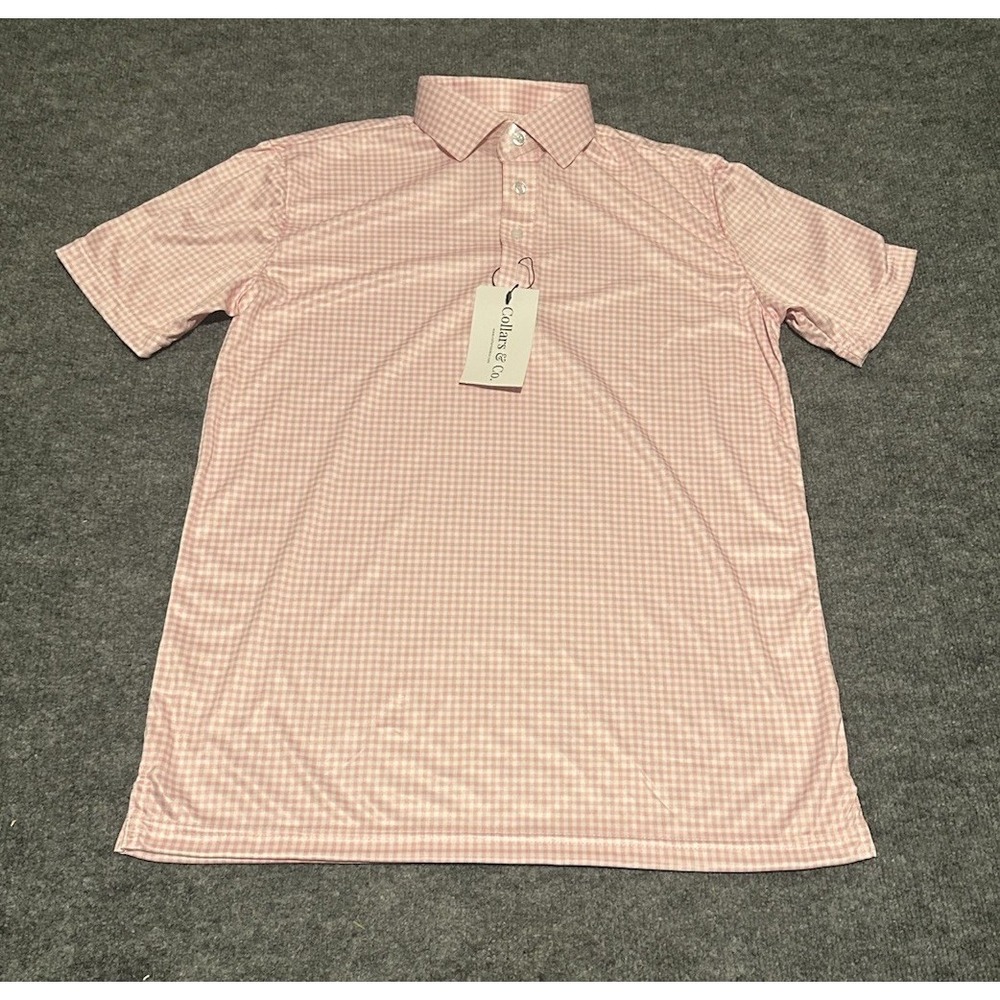 Collars & Co Men's Small Relaxed  Pink Gingham Plaid Dress Collar Polo Shirt NWT